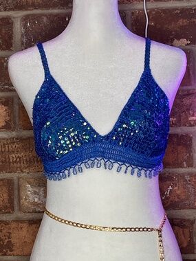 Royal/Cobalt Blue, Crochet/Beaded/Sequin Bralette